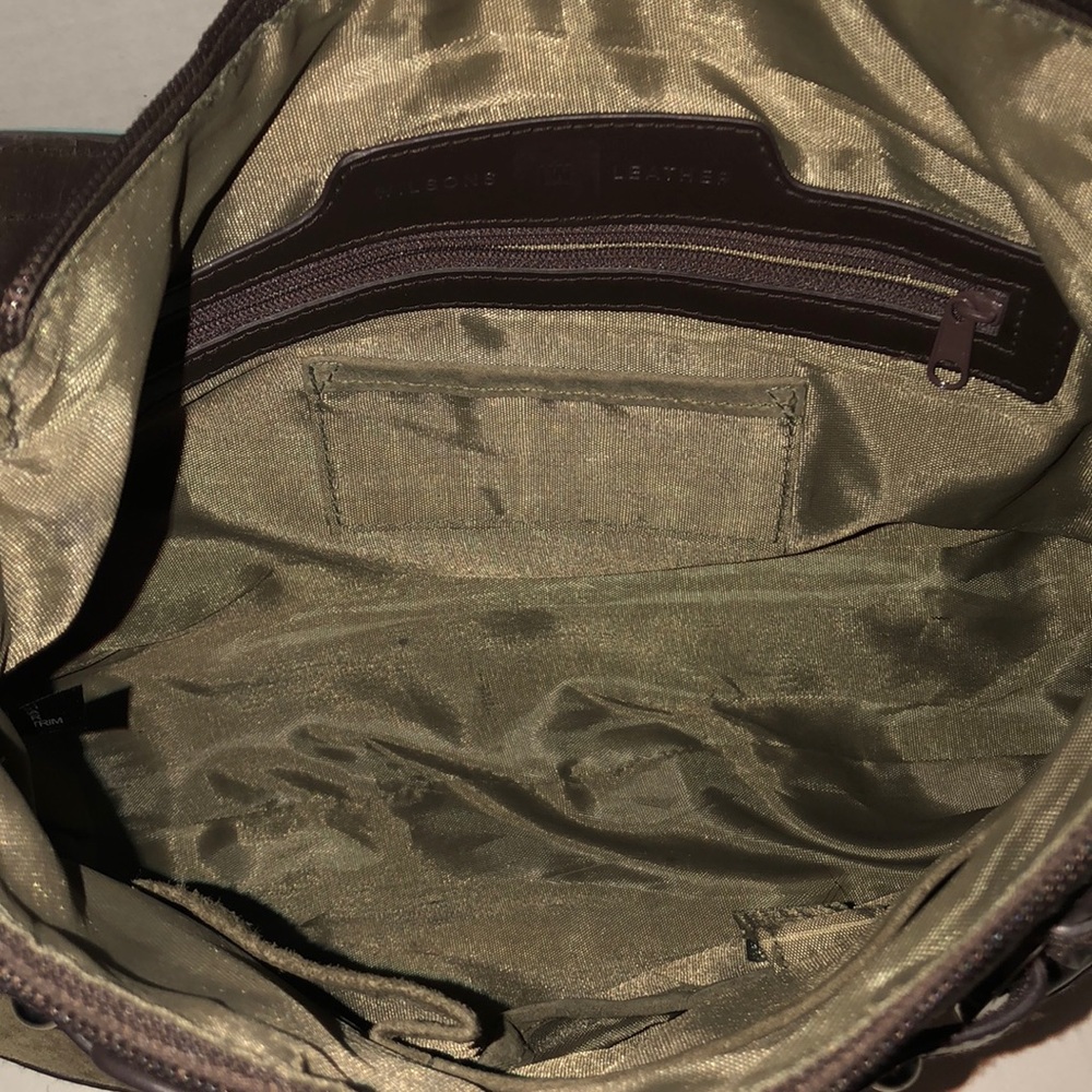 Wilsons Suede Leather Shoulder Handbag Brown Green - Picture 8 of 8